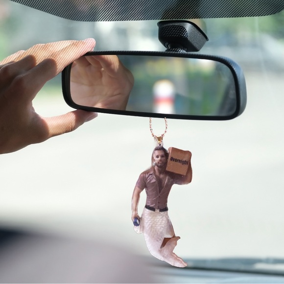 Mirror Hanger Ornament Delivery Man Package Merman Mermaid Ocean Beach Car Decor - Picture 1 of 3